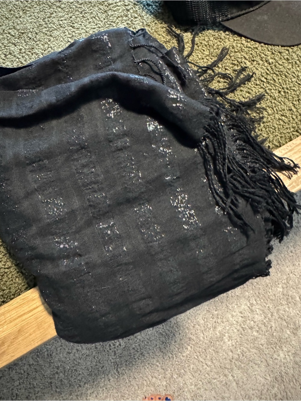 Black Lightweight Fringe Scarf with Subtle Sheen
